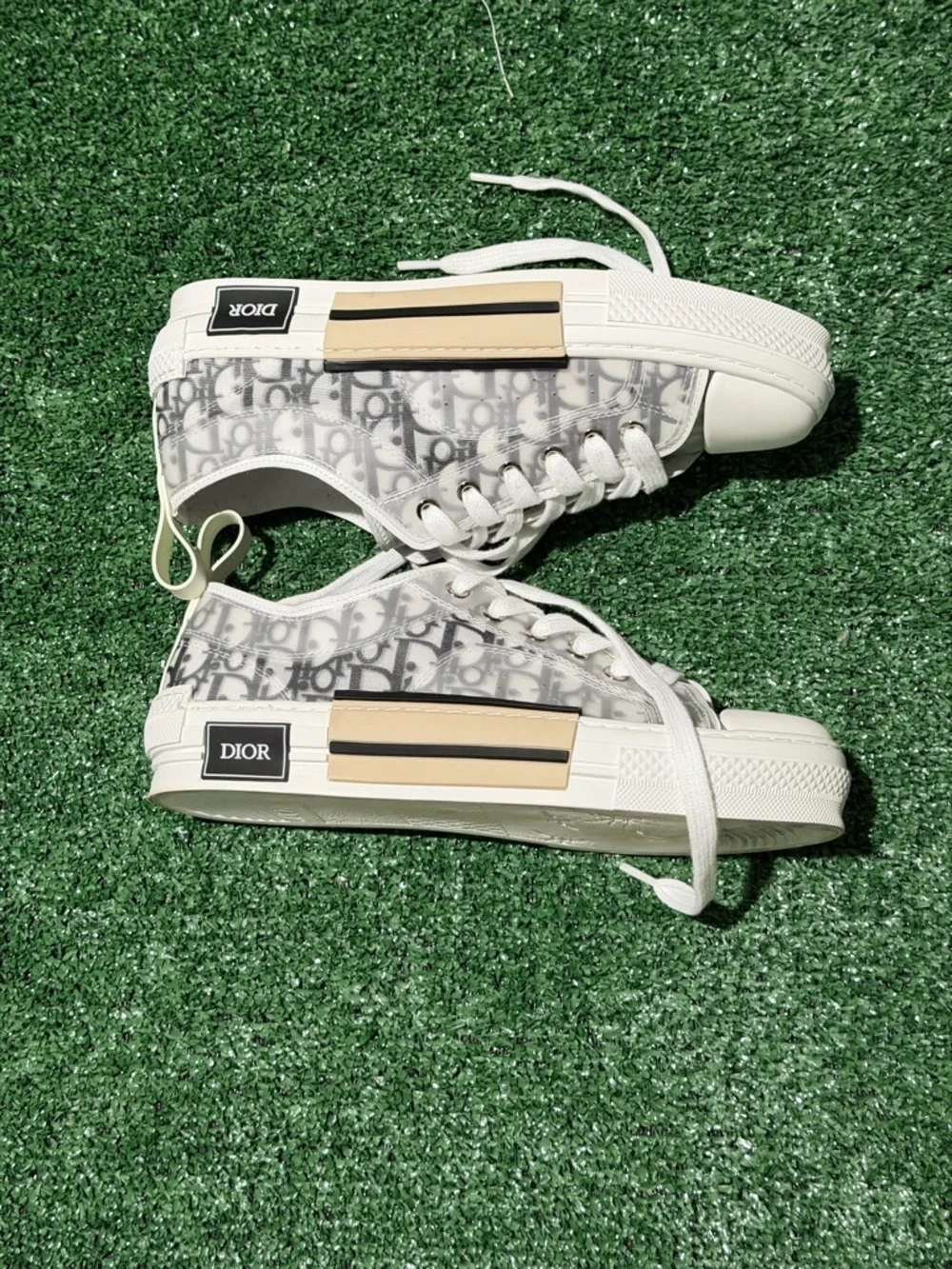 Dior White and Beige Low-Top Monogram Canvas Sneakers - Picture 3 of 7